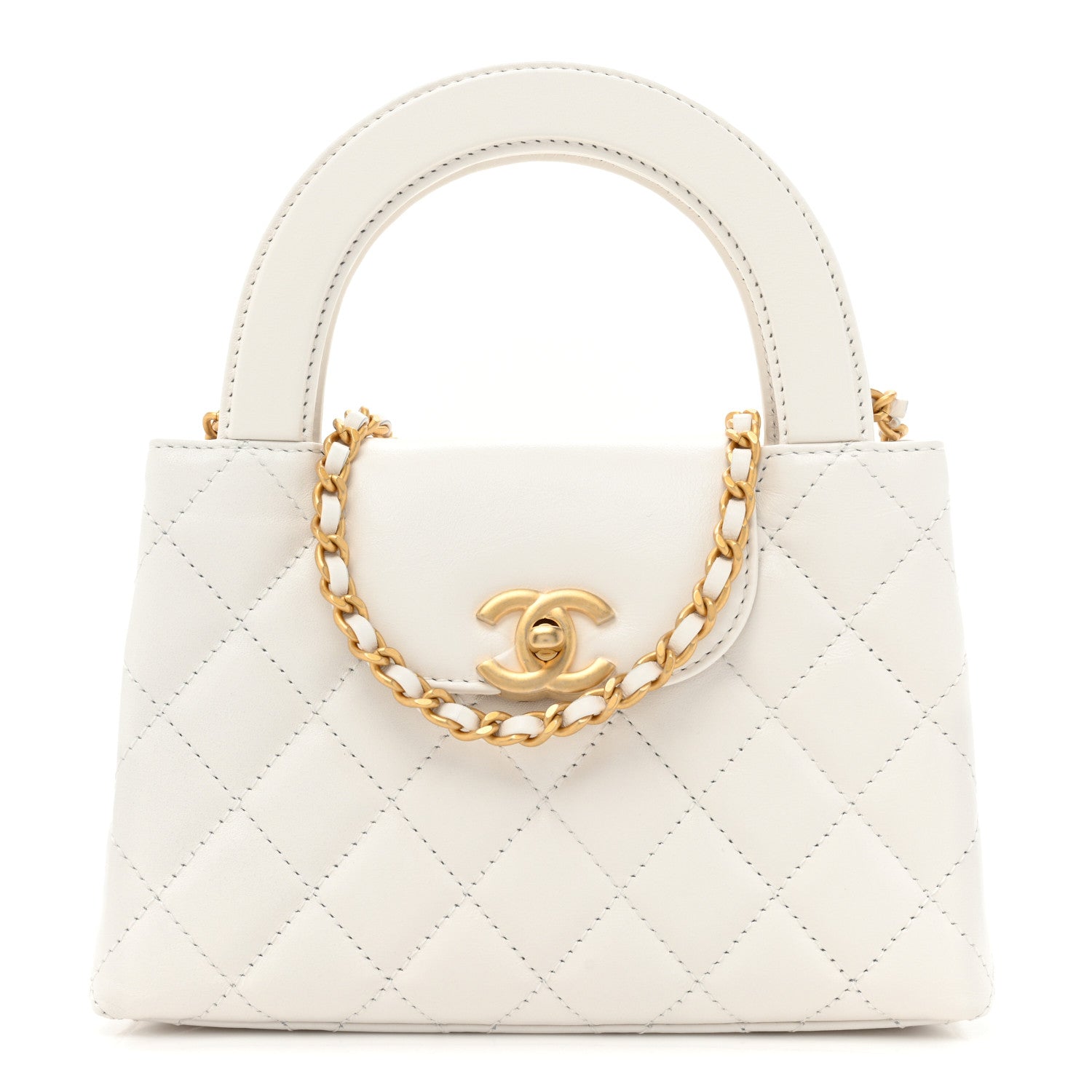 Chanel Shiny Aged Calfskin Quilted Nano Kelly Shopper White 1 of 10