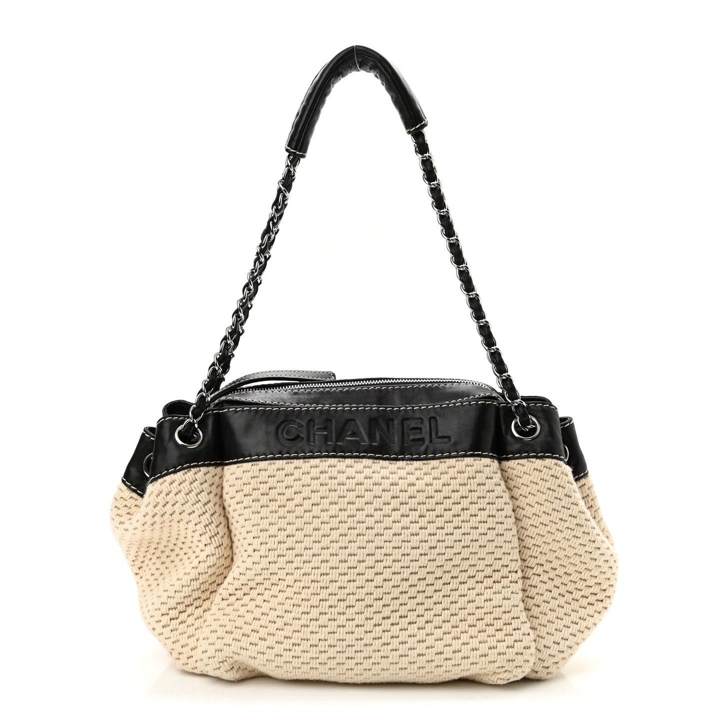 Canvas Woven Lambskin Lax Accordion Hobo Black