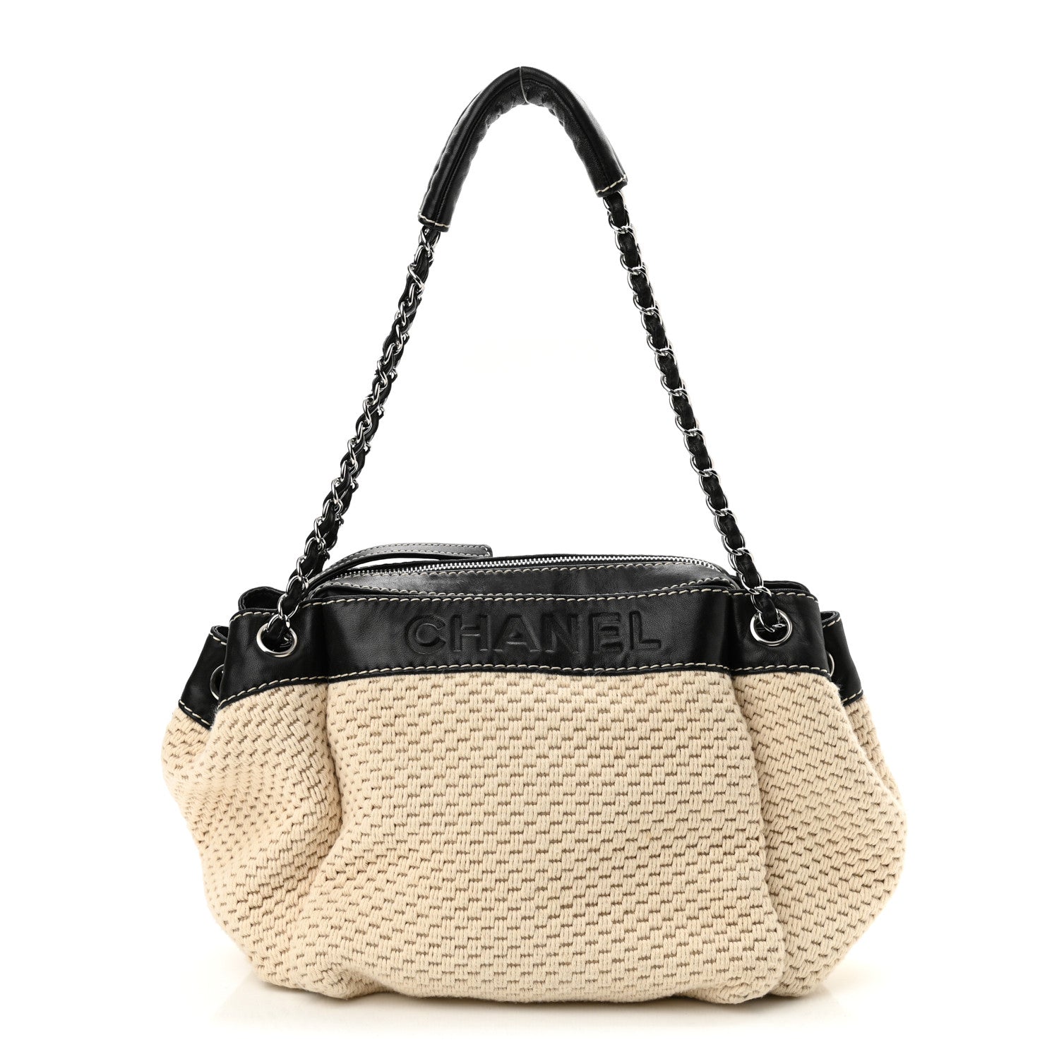 Chanel Canvas Woven Lambskin Lax Accordion Hobo Black 1 of 9