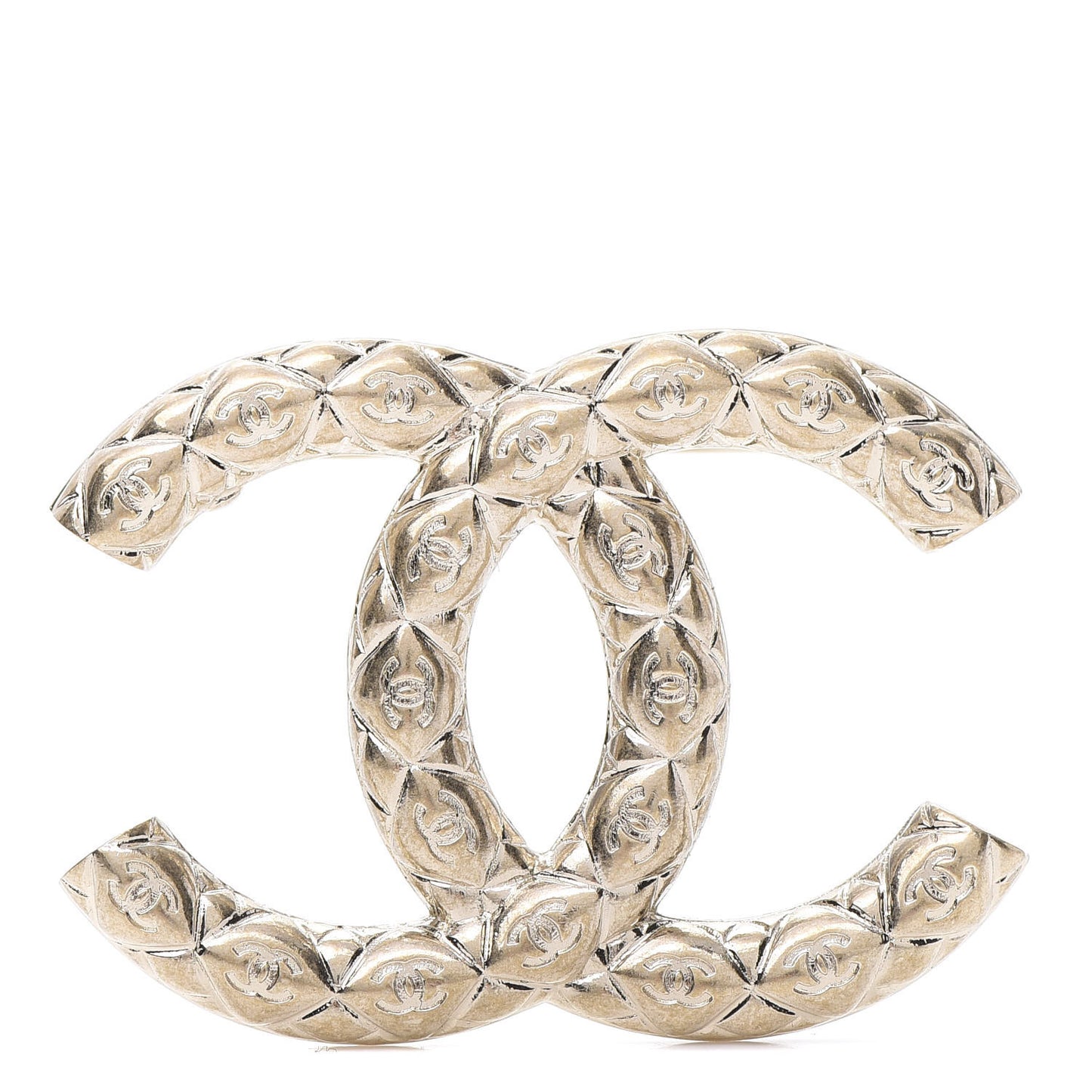 Metal CC Diamond Quilted Brooch Light Gold