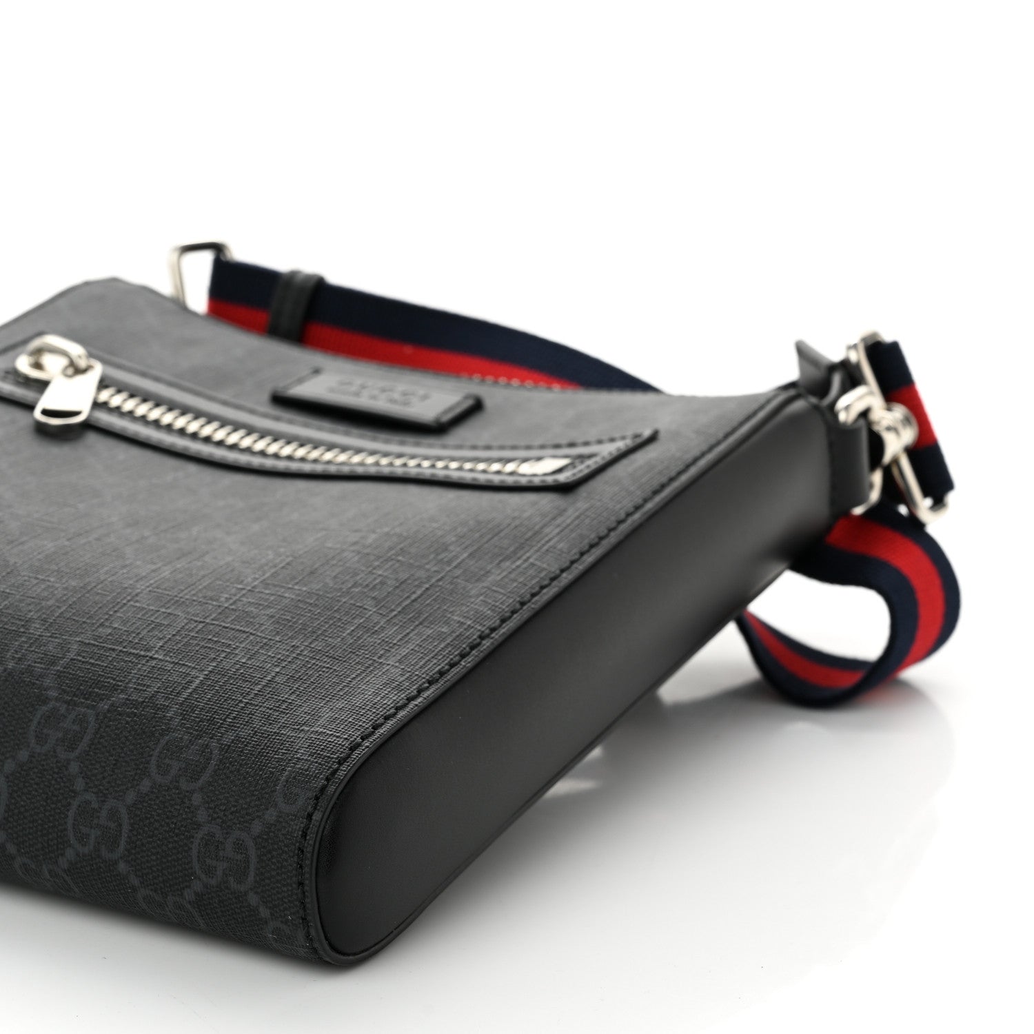 Gucci GG Supreme Monogram Web Small Flat Messenger Bag Black Grey 9 of 9