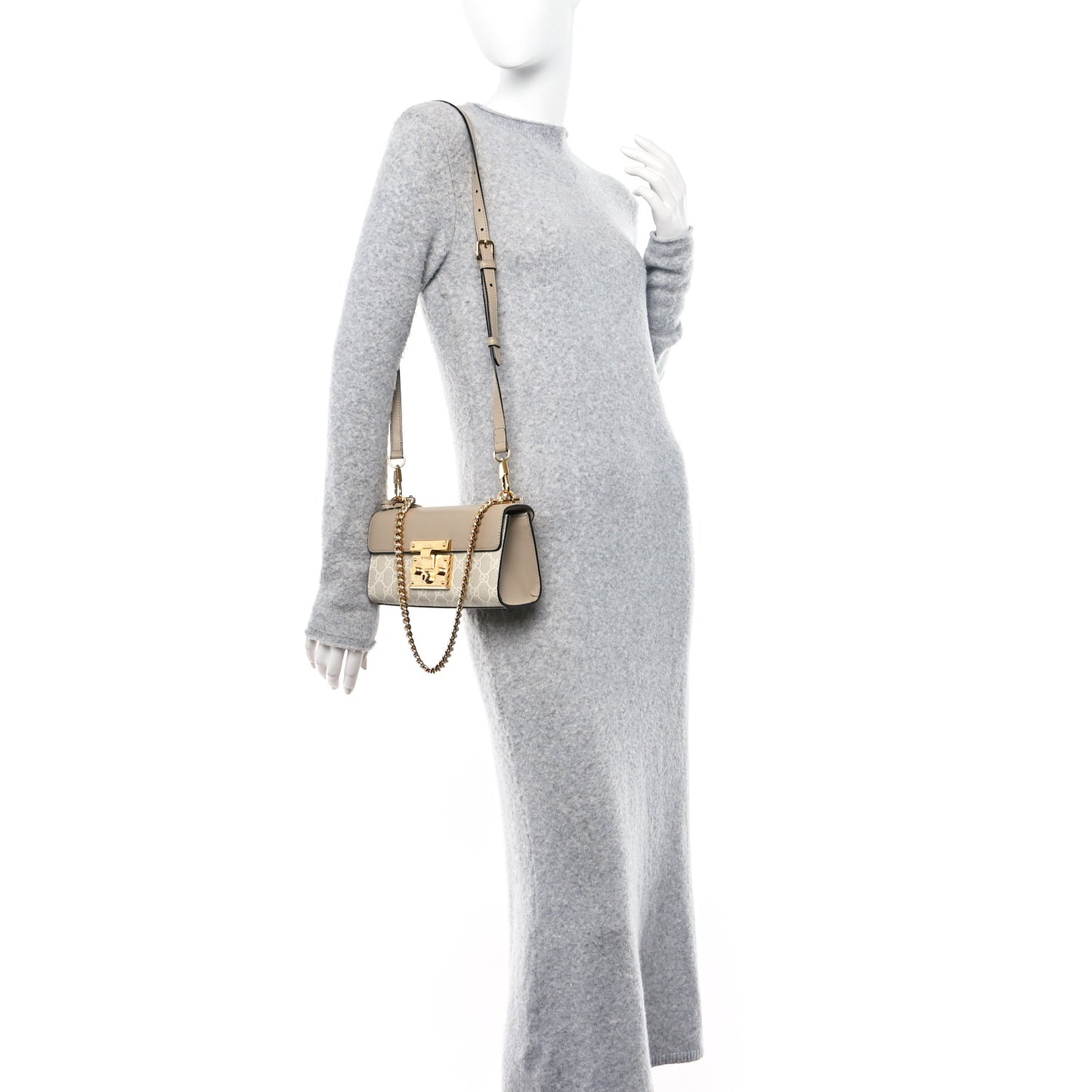 GG Supreme Monogram Calfskin Mini Padlock Shoulder Bag Beige Mystic White Oatmeal