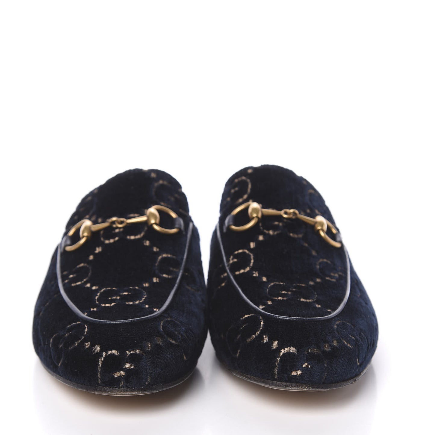 Velvet GG Monogram Womens Princetown Slippers 36 Blue Beige