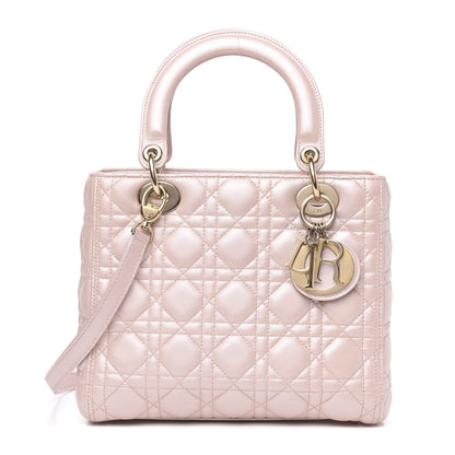 Christian Dior Pearly Lambskin Cannage Medium Lady Dior Lotus 1 of 14