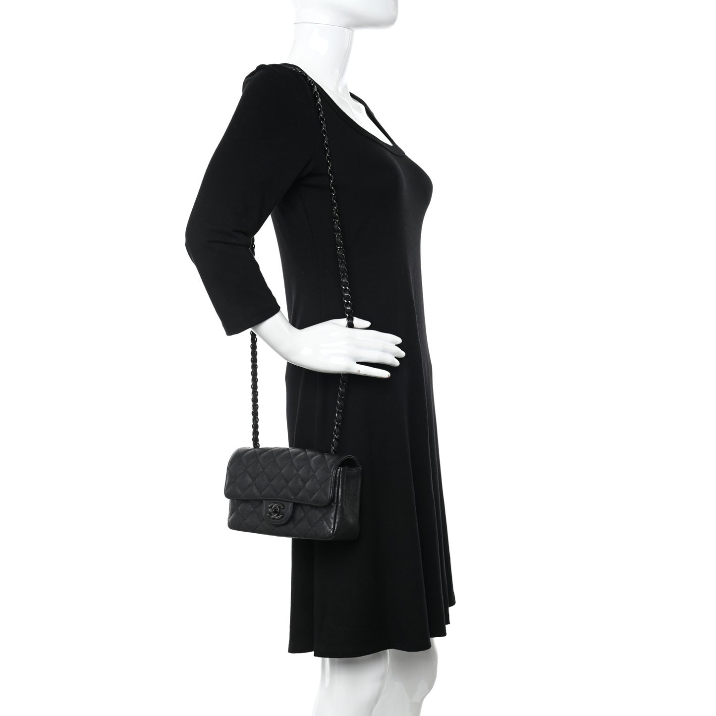Crumpled Calfskin Quilted Mini Rectangular Flap So Black