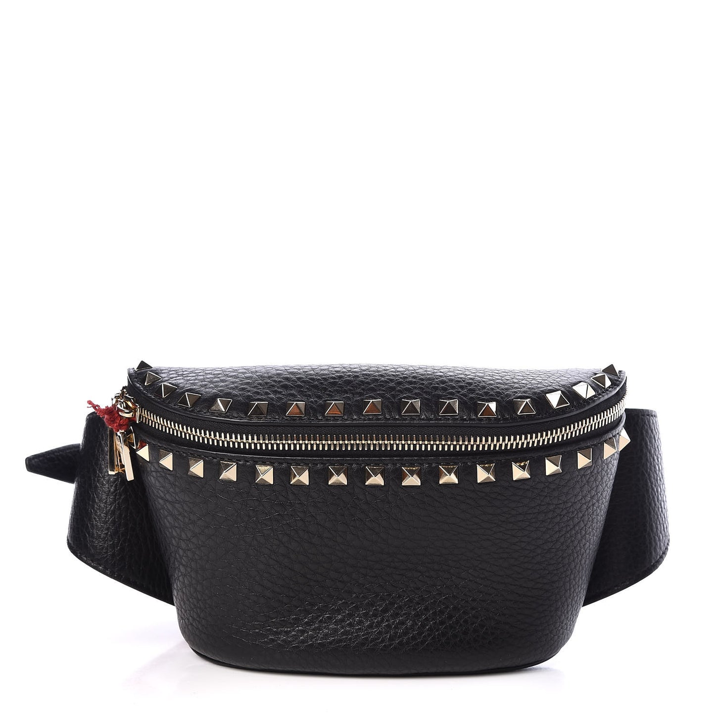 Grainy Calfskin Rockstud Belt Bag Black