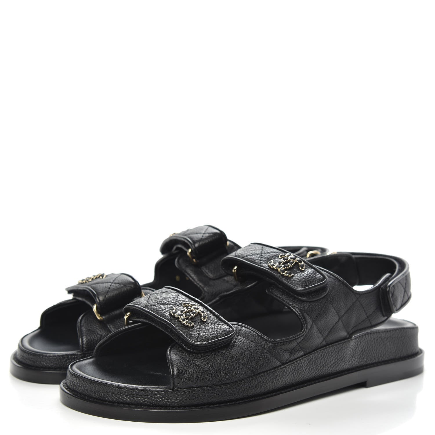 Chanel Grained Calfskin Velcro Dad Sandals 38 Black 3 of 9