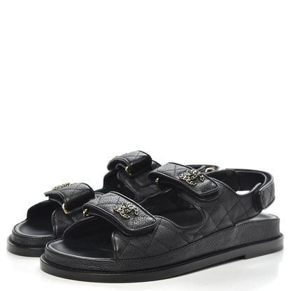 Chanel Grained Calfskin Velcro Dad Sandals 38 Black 3 of 9