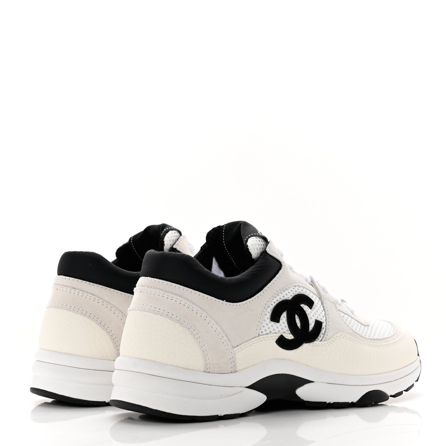 Chanel Mesh Suede Calfskin Grained Calfskin Womens CC Sneakers 37 White Black 4 of 8
