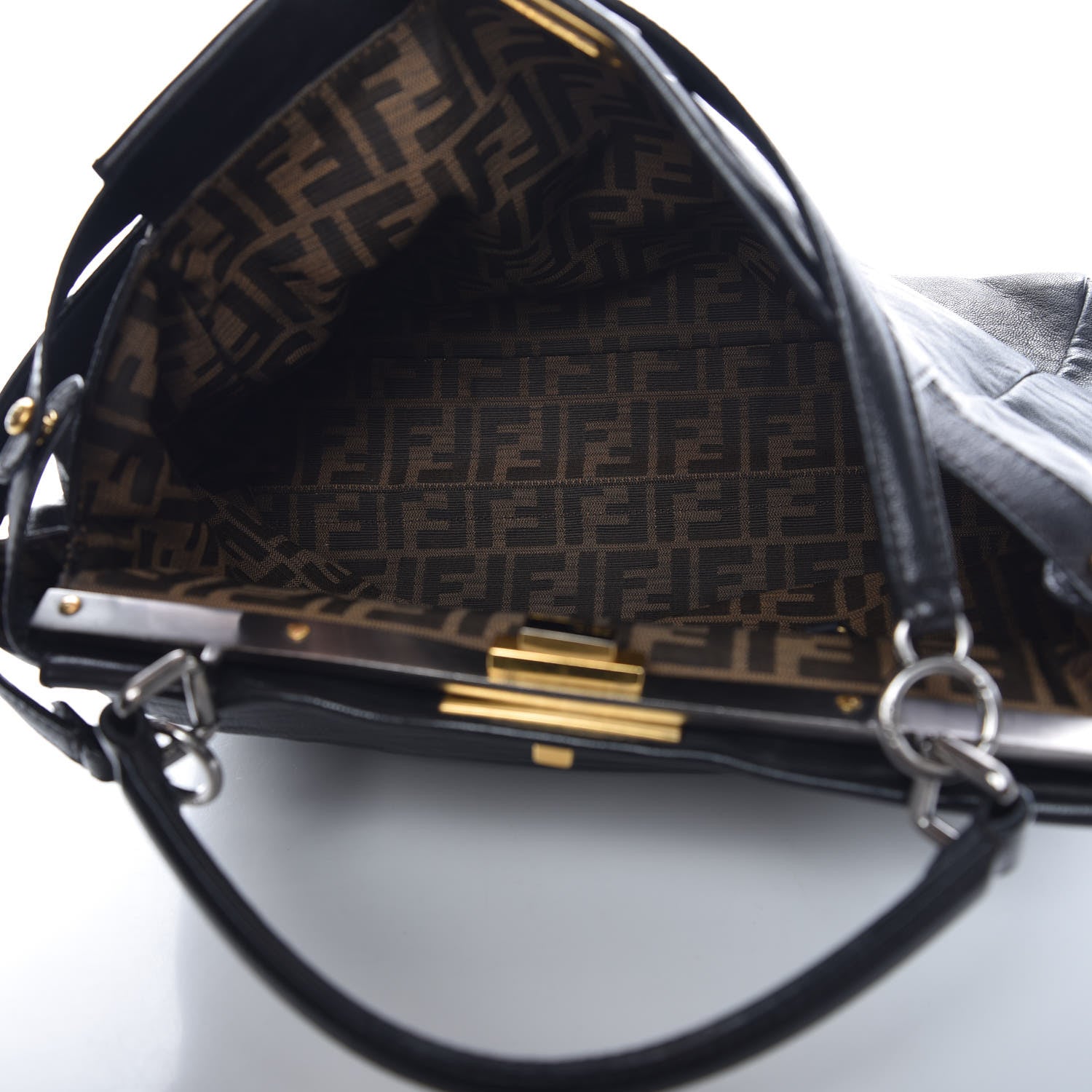 Fendi Goatskin Zucca Large Peekaboo Iconic Satchel Black Tobacco 7 of 20