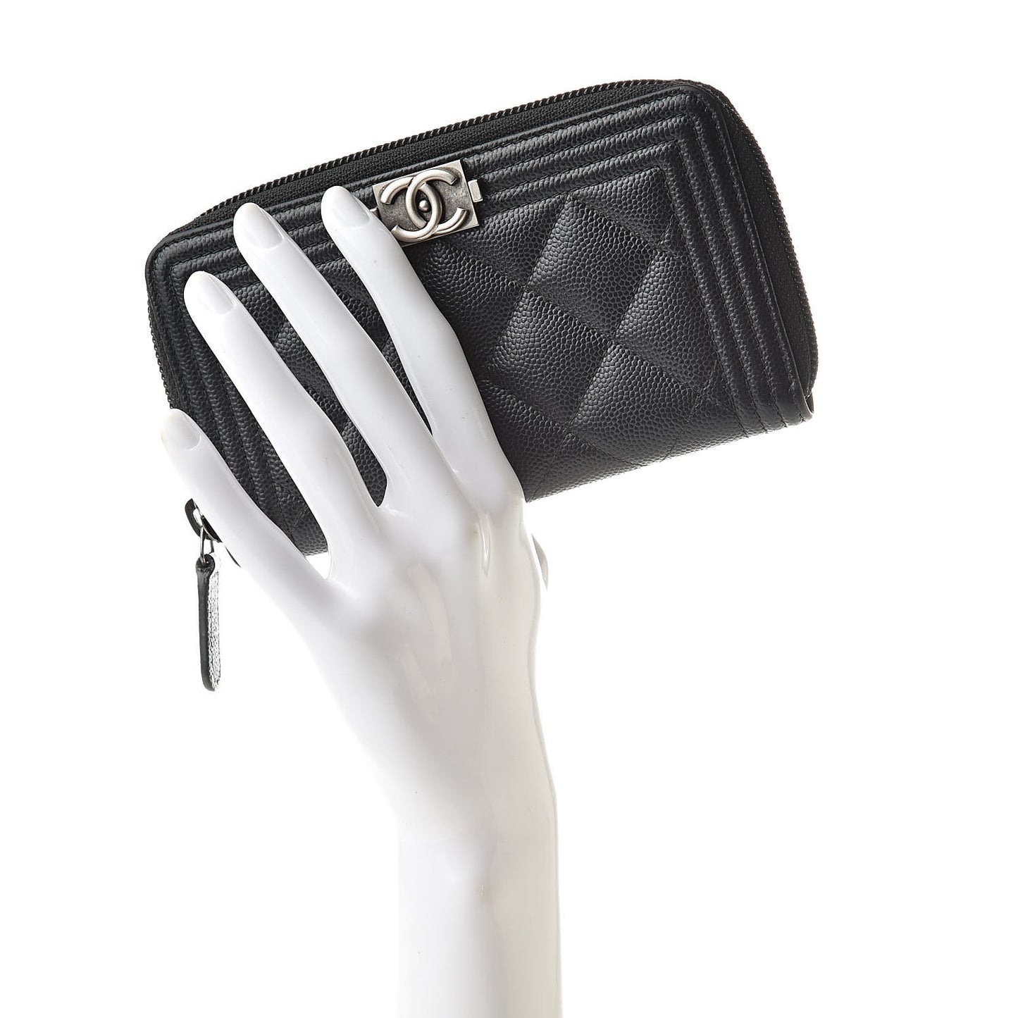Caviar Quilted Small Boy Zip Around Wallet Black