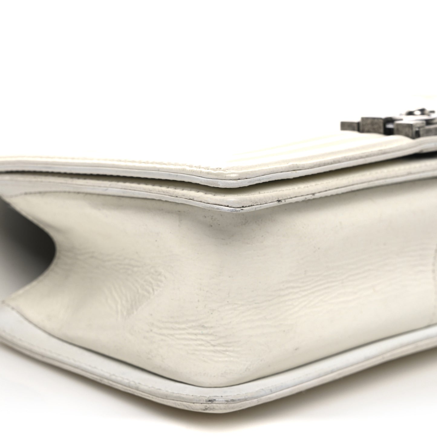 Distressed Patent Quilted Medium Boy Flap White