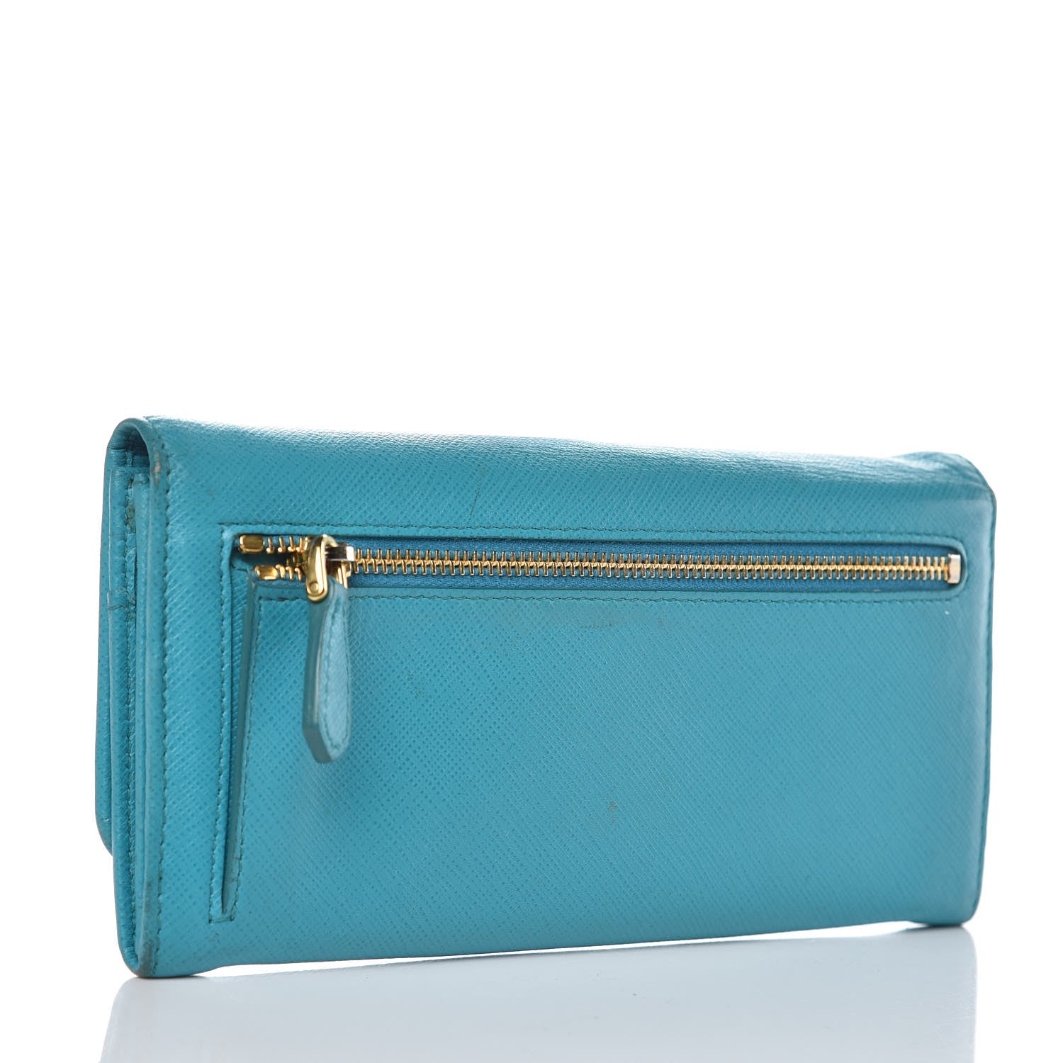 Prada Saffiano Metal Continental Flap Wallet Pavone 3 of 11
