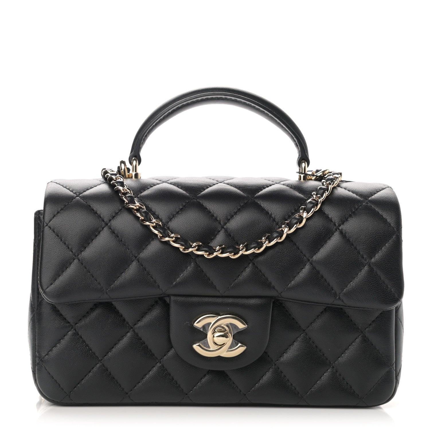 Chanel Lambskin Quilted Mini Top Handle Rectangular Flap Black 1 of 11