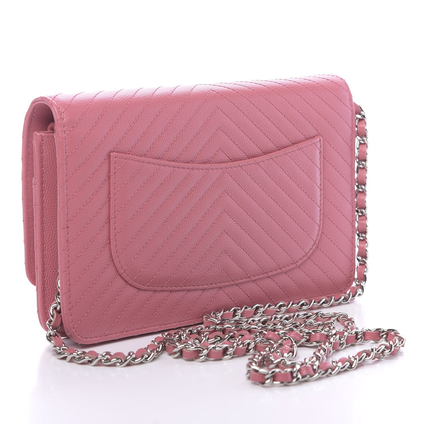 Caviar Chevron Quilted Wallet On Chain WOC Pink