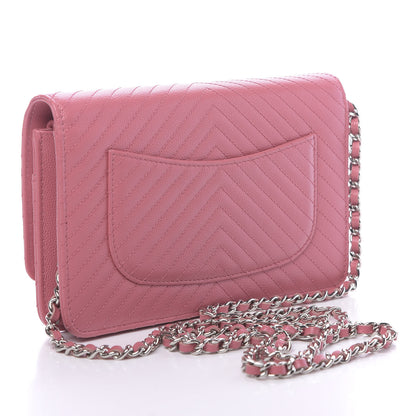 Chanel Caviar Chevron Quilted Wallet On Chain WOC Pink 3 of 12