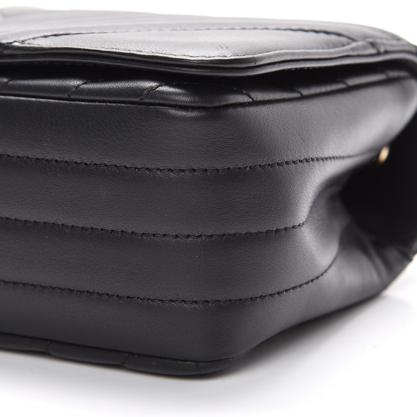 Calfskin Chevron Quilted Mini Statement Flap Black