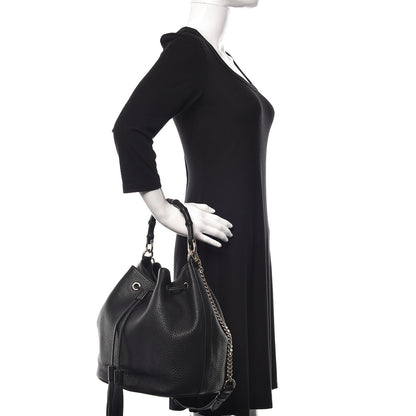 Gucci Pebbled Calfskin Miss Bamboo Bucket Bag Black 2 of 10
