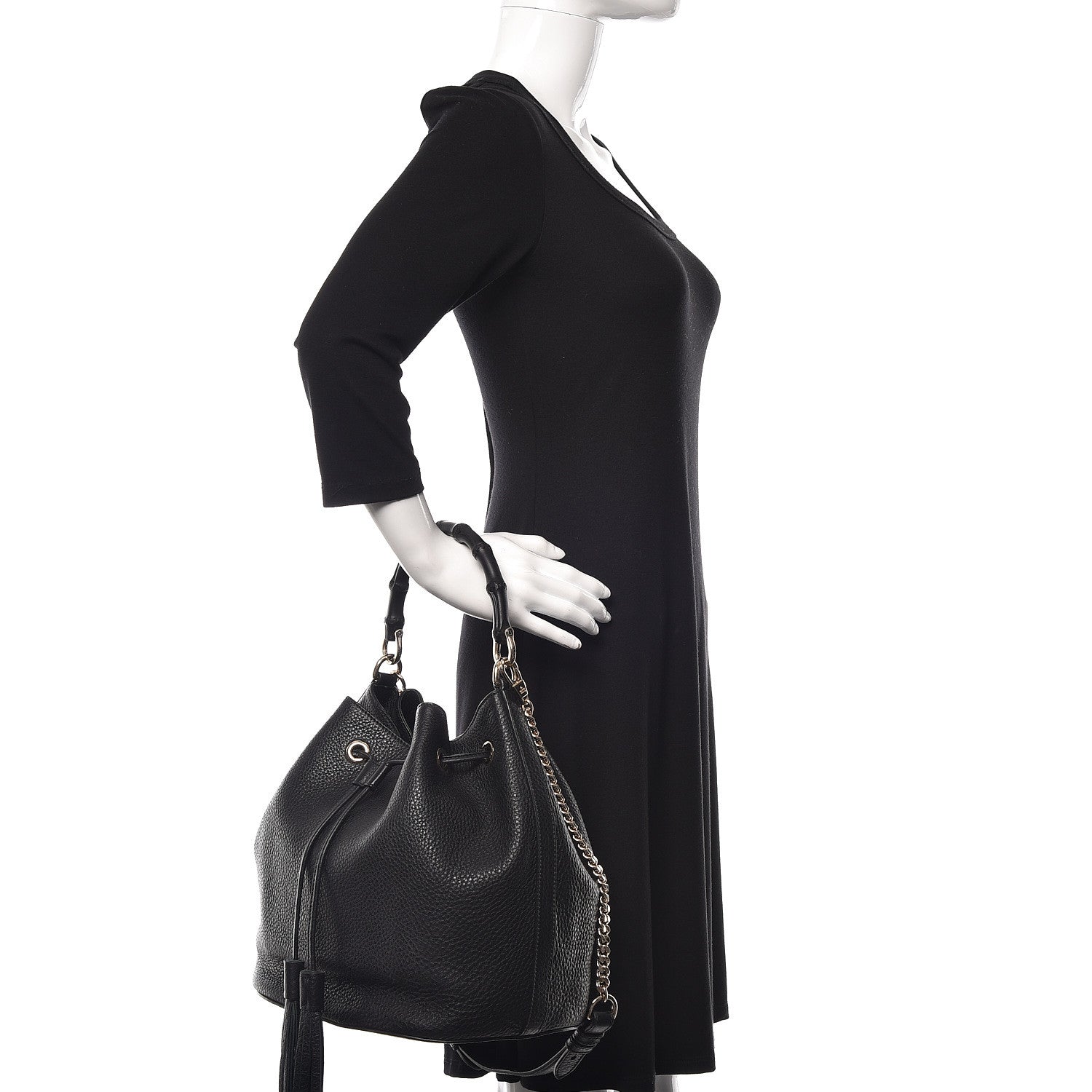 Gucci Pebbled Calfskin Miss Bamboo Bucket Bag Black 2 of 10