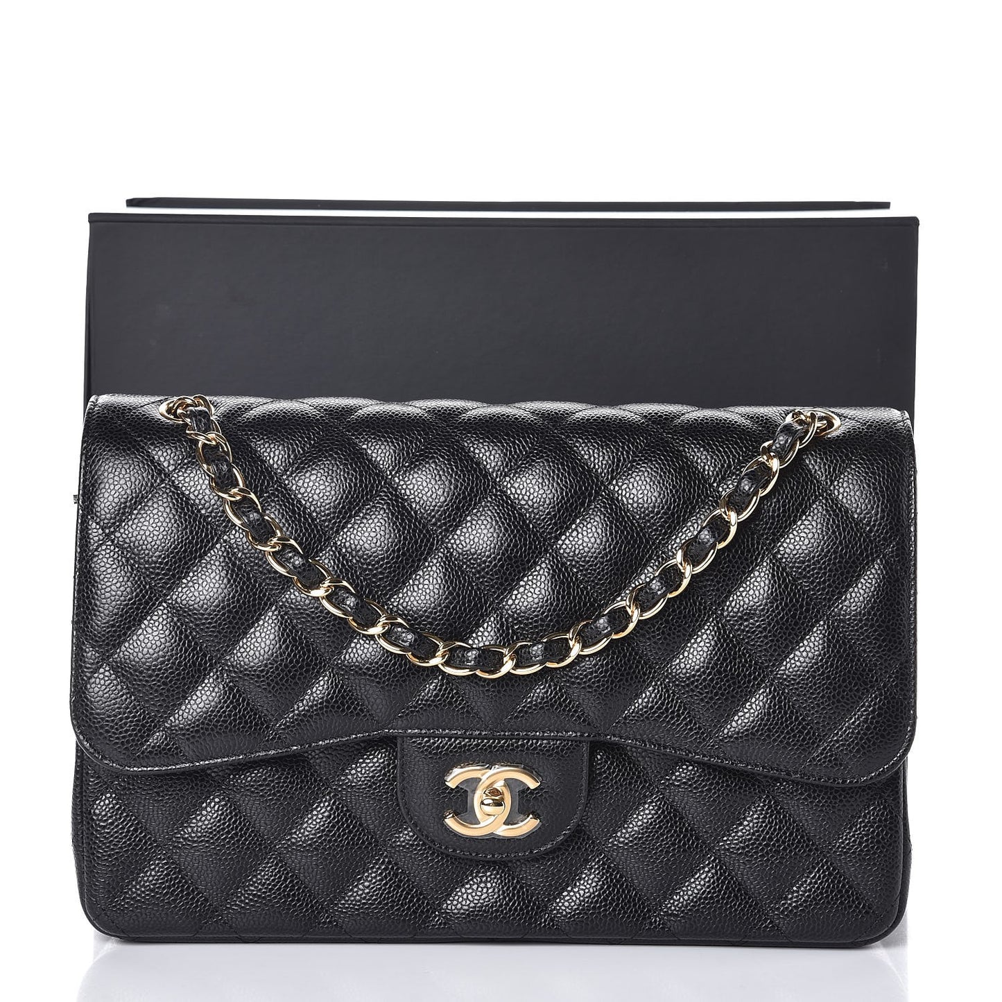 Caviar Quilted Jumbo Double Flap Black