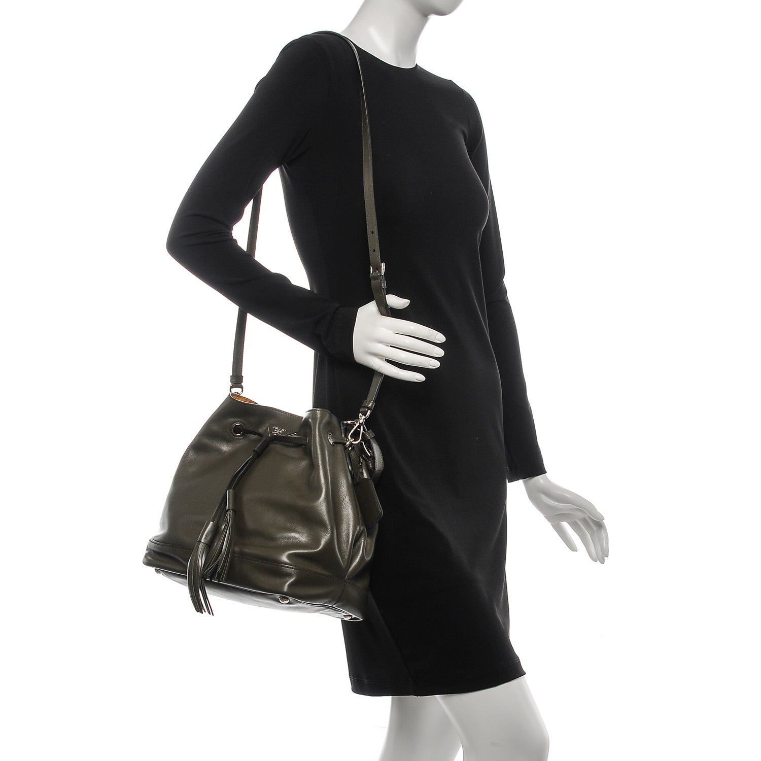 Prada Soft Calf Bucket Bag Militare Ocra 2 of 7