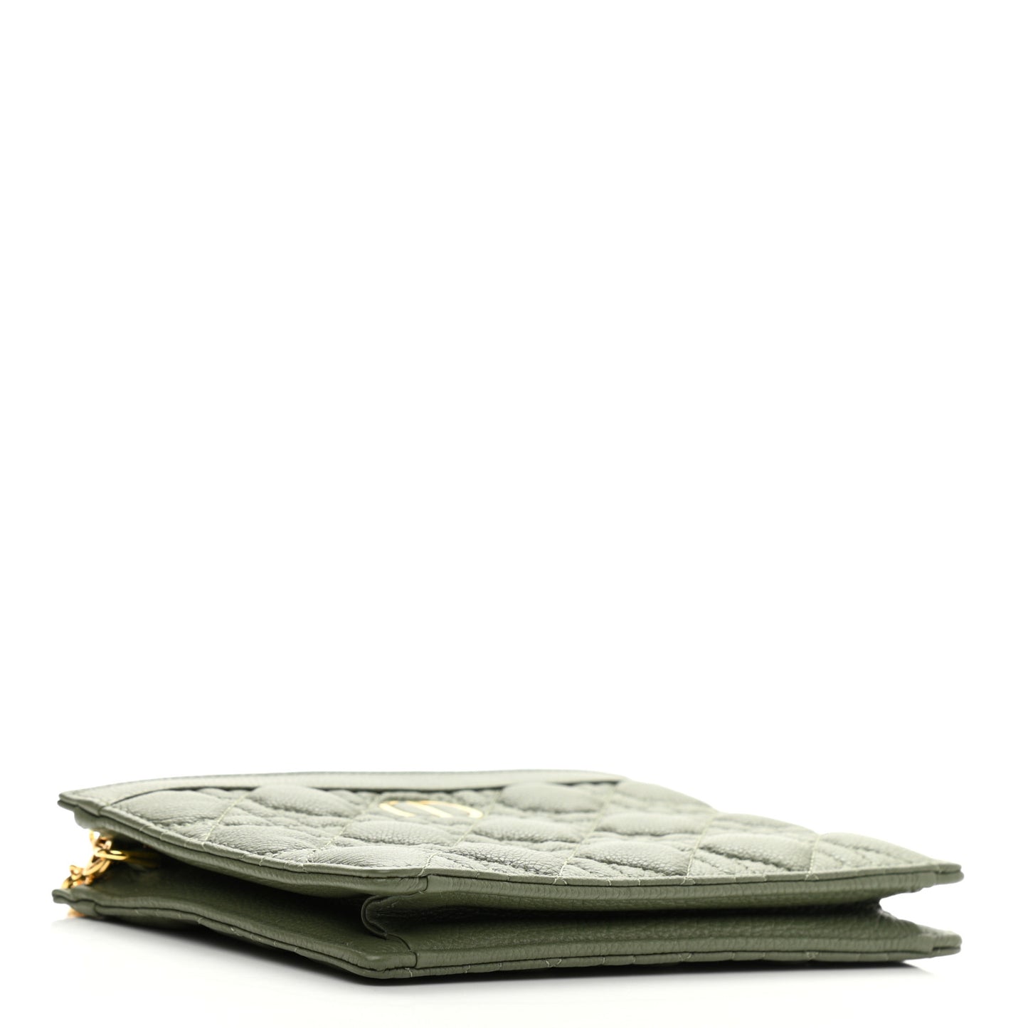 Calfskin Cannage Caro Zipped Pouch With Chain Cedar Green