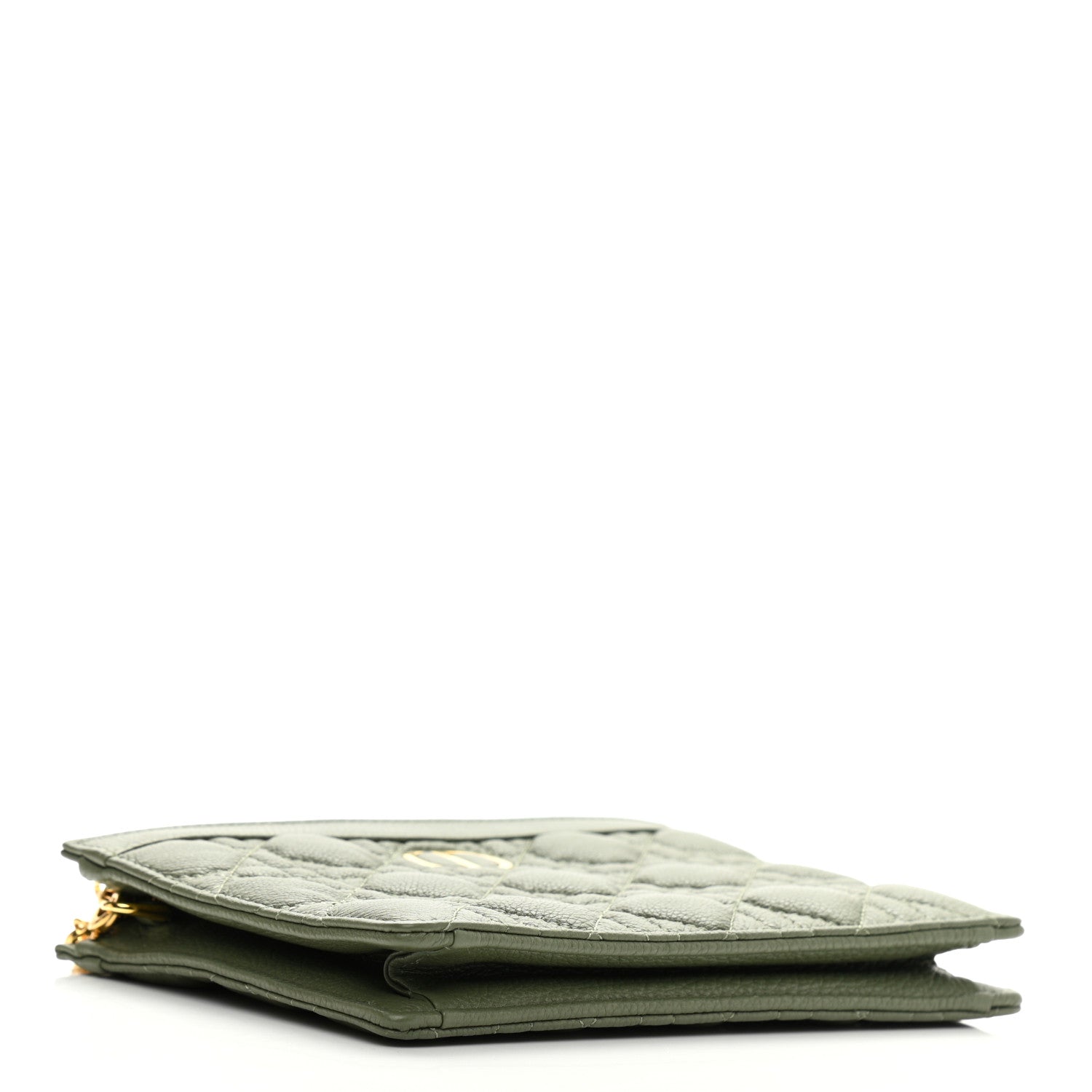 Christian Dior Calfskin Cannage Caro Zipped Pouch With Chain Cedar Green 4 of 10