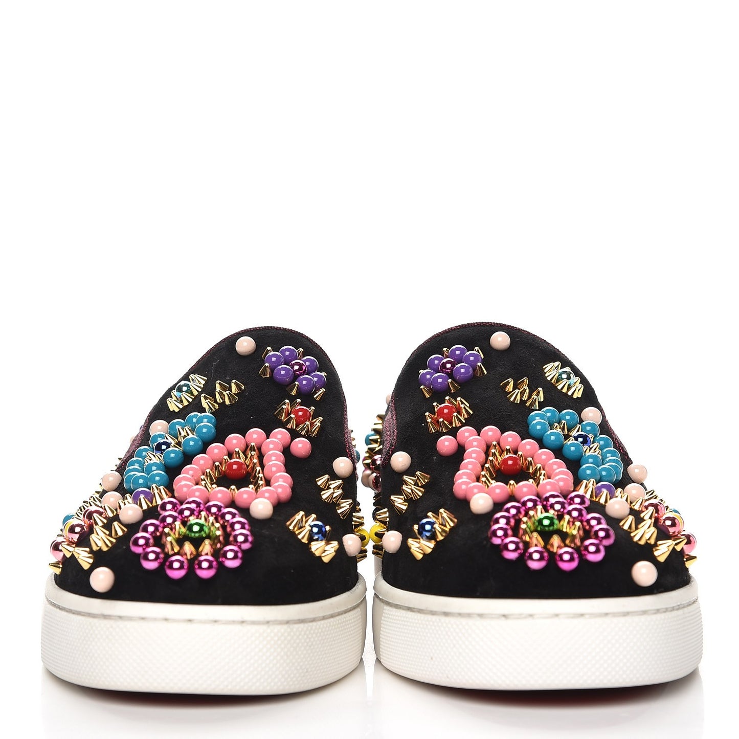 Velvet Beaded Candy Boat Flats 35 Black