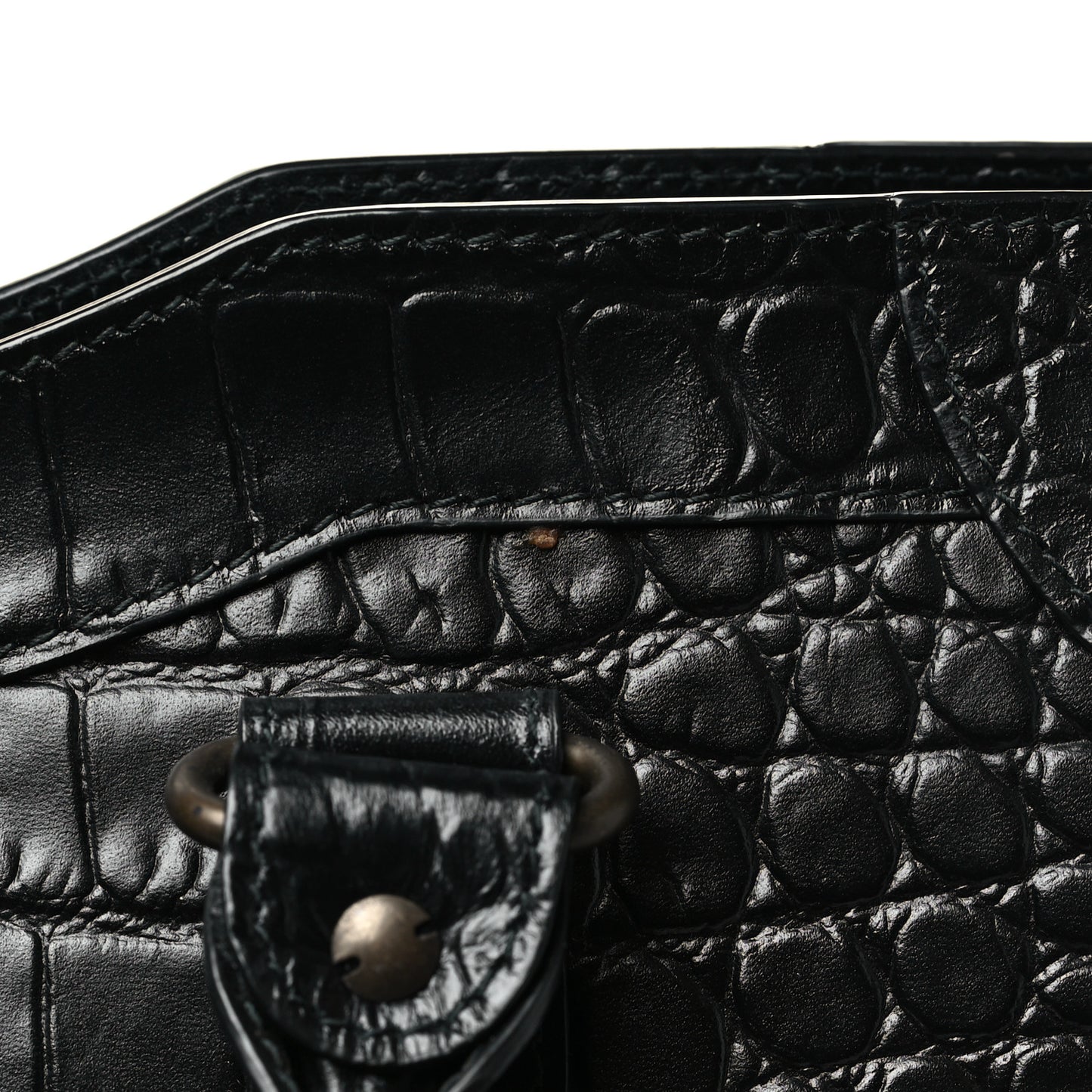 Calfskin Crocodile Embossed Classic Hardware City Black