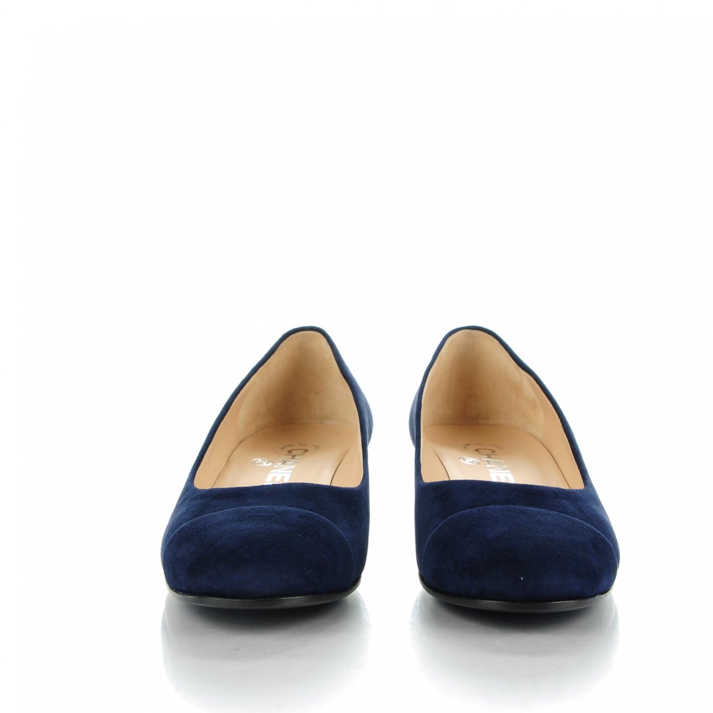 Suede Goatskin Cap Toe Low Heel Pumps 36 Navy
