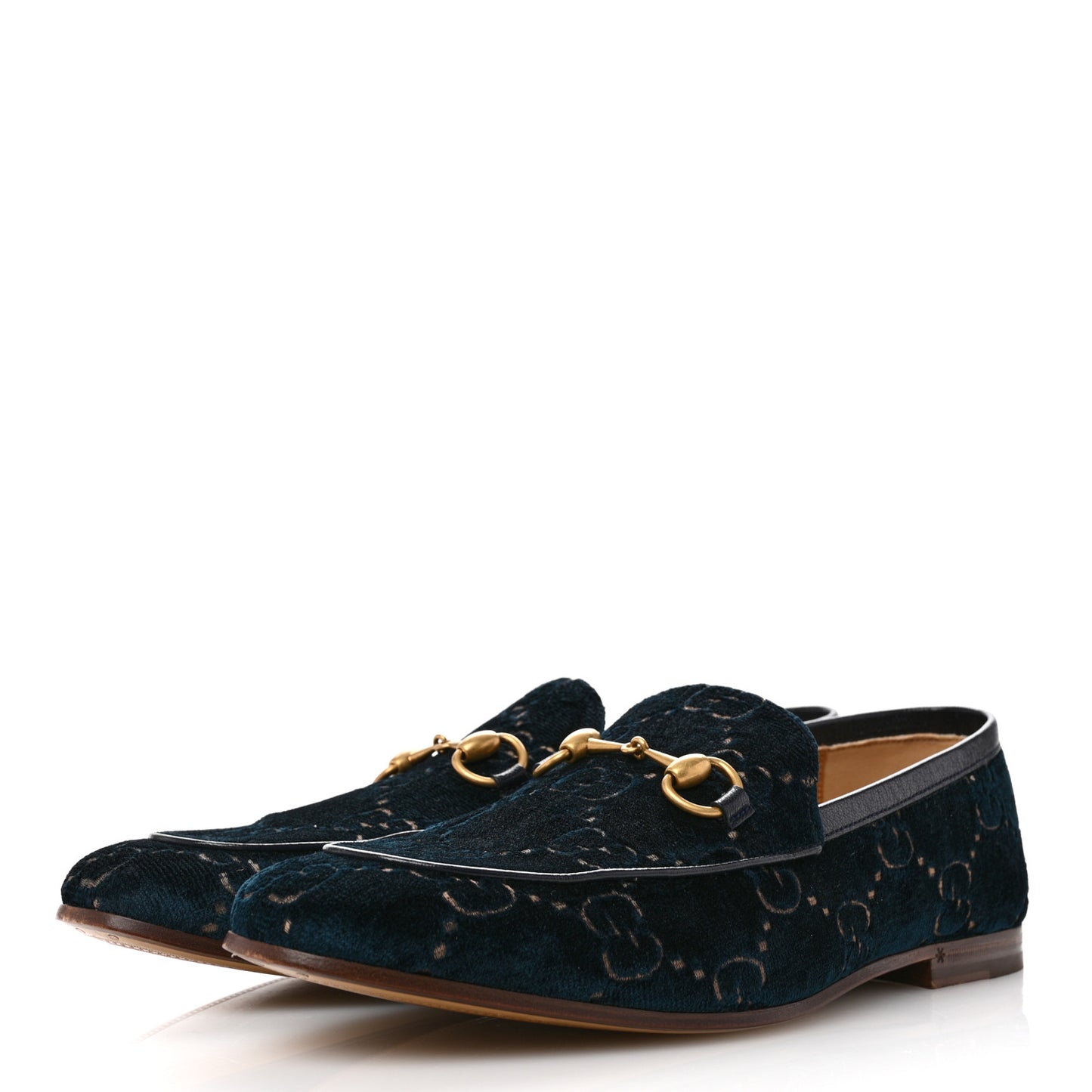 Velvet GG Monogram Horsebit Mens Jordaan Loafers 9 Blue Beige