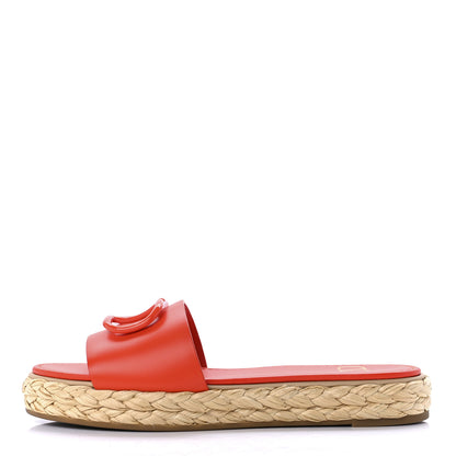 Valentino Garavani Calfskin Vlogo Espadrille 5mm Flat Slide Sandals 37 Titian 1 of 9