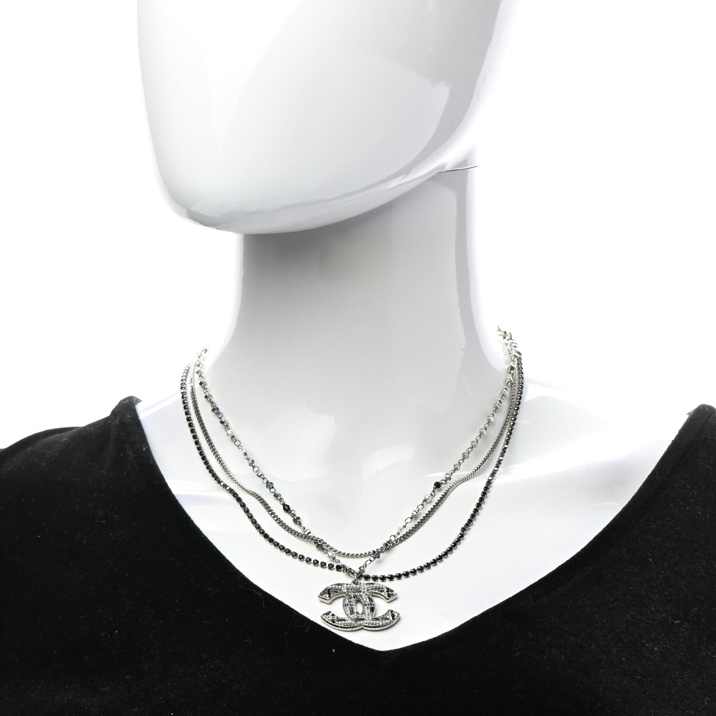 Crystal Pearl Tweed Effect Multi Strand CC Short Necklace Silver Blue Black