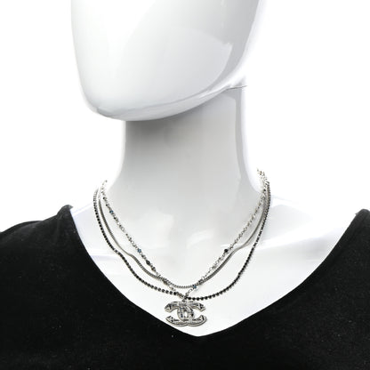 Chanel Crystal Pearl Tweed Effect Multi Strand CC Short Necklace Silver Blue Black 2 of 7