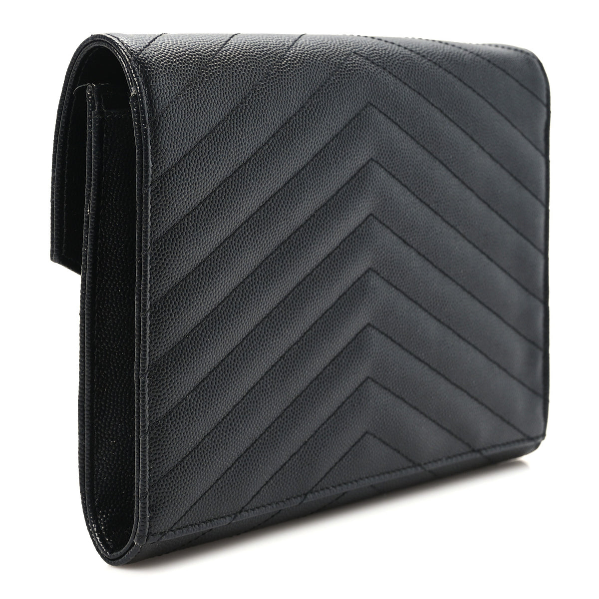 Grain De Poudre Matelasse Chevron Monogram Envelope Clutch Black