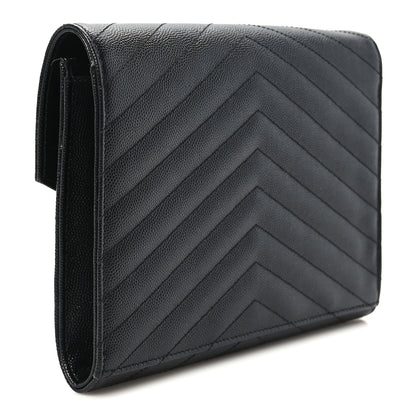 Saint Laurent Grain De Poudre Matelasse Chevron Monogram Envelope Clutch Black 3 of 10