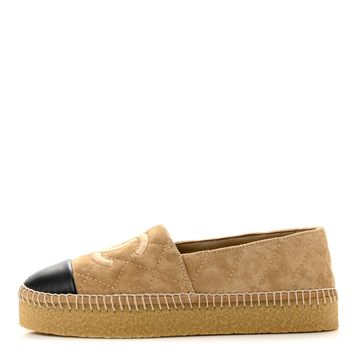 Chanel Suede Quilted CC Platform Espadrilles 39 Beige Black 1 of 10