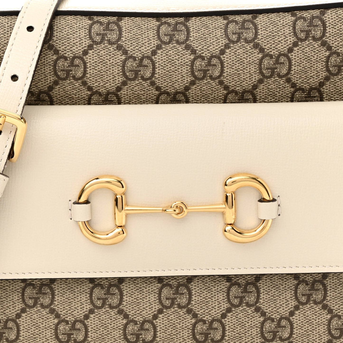 GG Supreme Monogram Small Horsebit 1955 Shoulder Bag Beige Mystic White