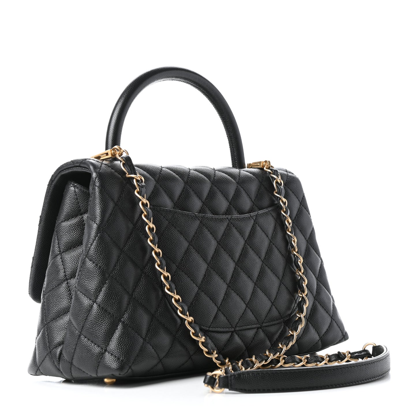 Caviar Quilted Small Coco Handle Flap Black