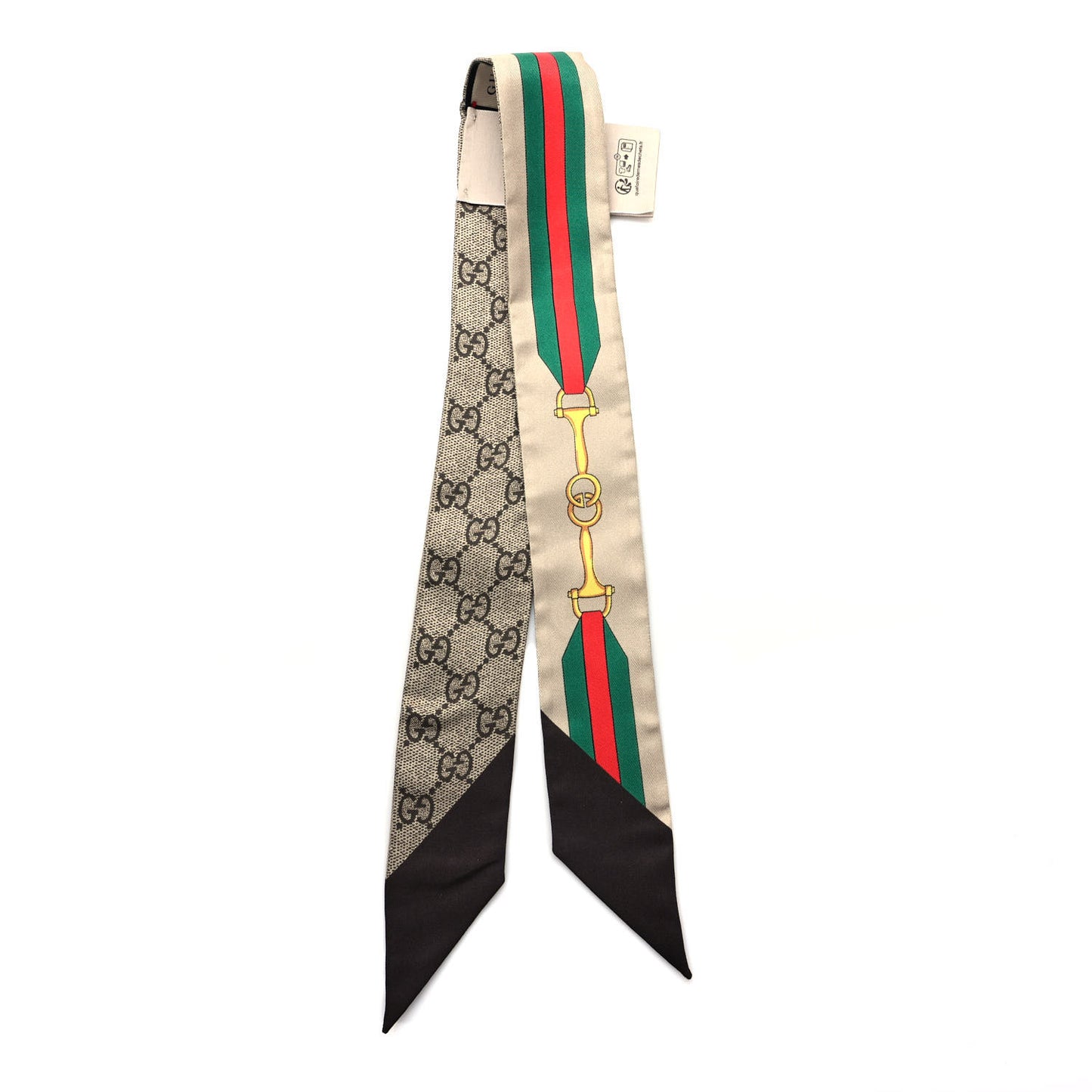 Silk Twill GG Monogram Web Horsebit Neck Bow Scarf Dark Brown