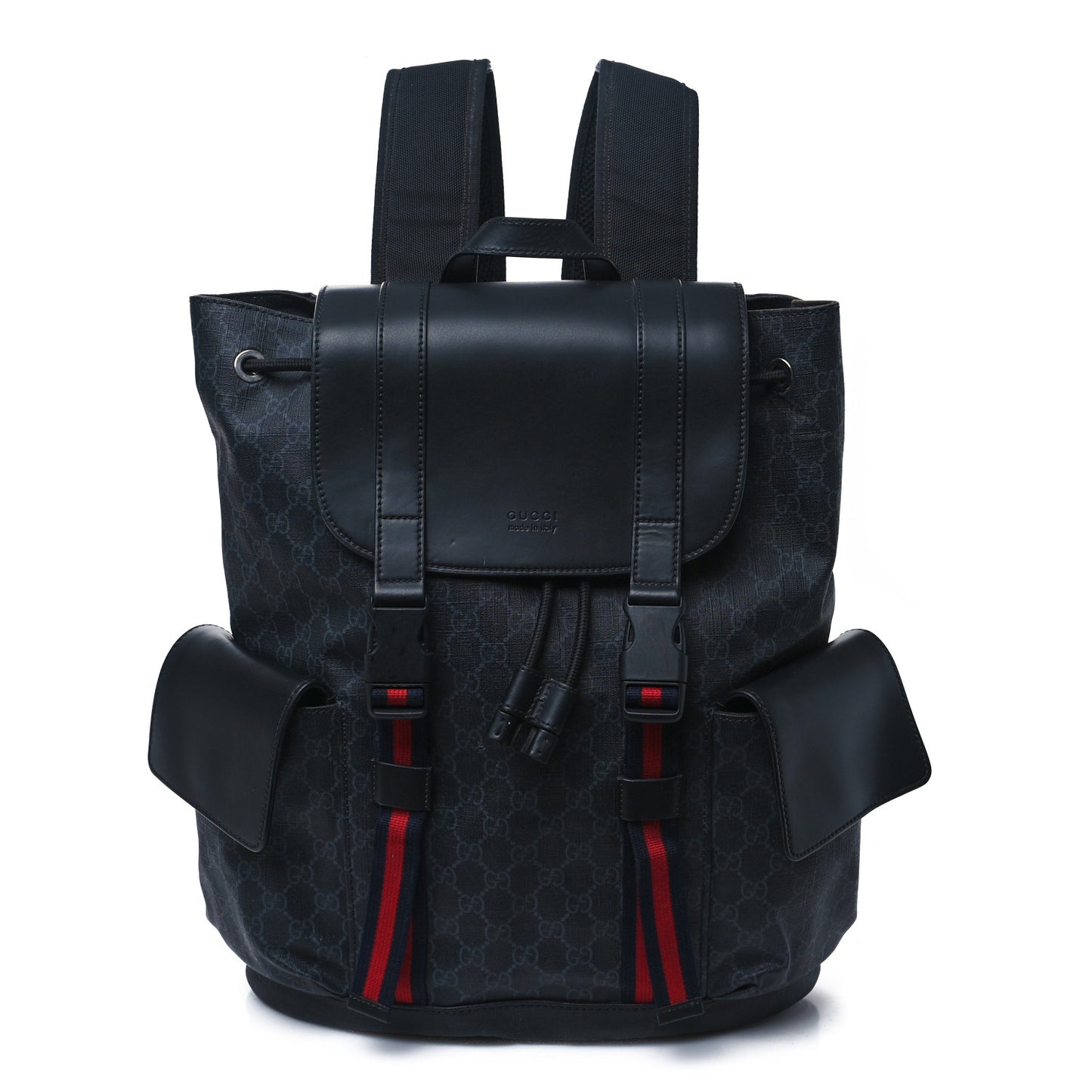 Soft GG Supreme Monogram Calfskin Web Double Buckle Backpack Black