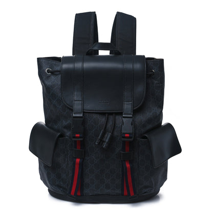 Gucci Soft GG Supreme Monogram Calfskin Web Double Buckle Backpack Black 1 of 8