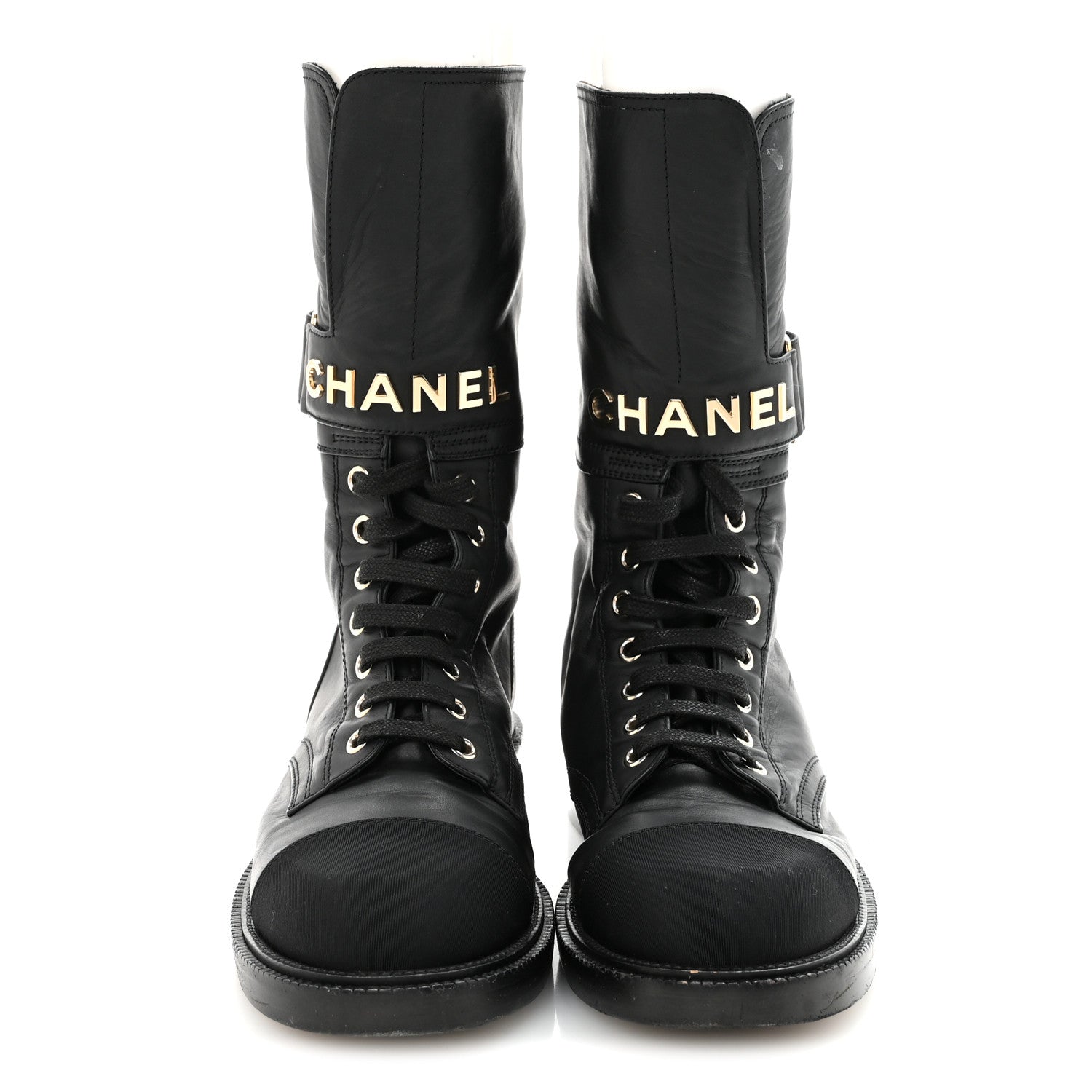 Chanel Shiny Calfskin Lace Up Combat Boots 37 Black 6 of 16