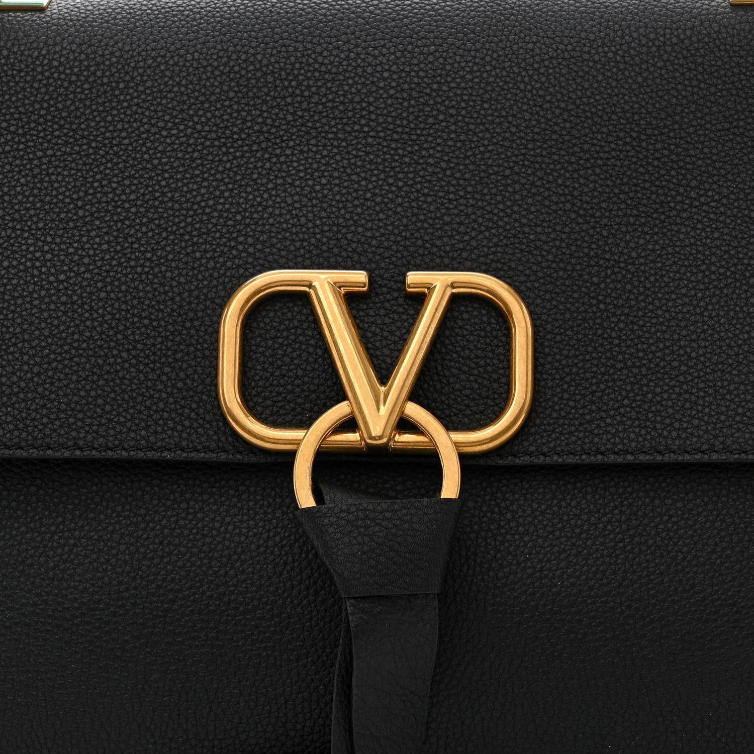 Valentino Garavani Pebbled Calfskin Medium VRing Chain Shoulder Bag Black 7 of 9