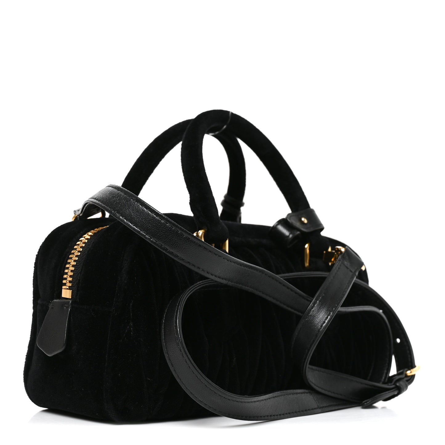 Velvet Matelasse Regular Arcadie Top Handle Bag Black