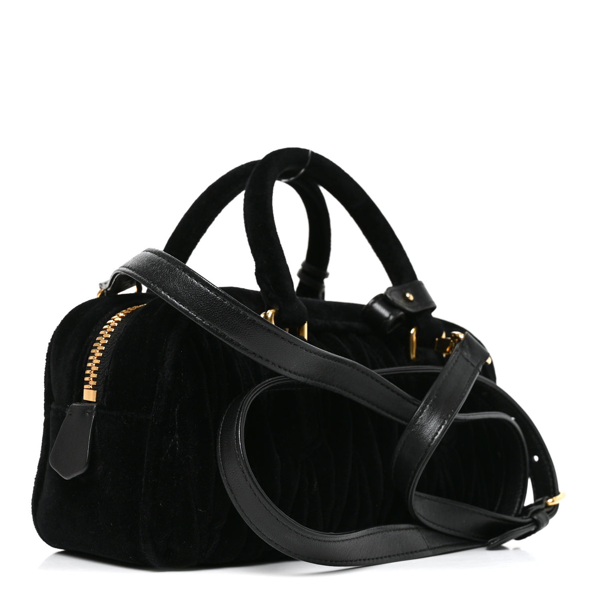 Miu Miu Velvet Matelasse Regular Arcadie Top Handle Bag Black 2 of 8
