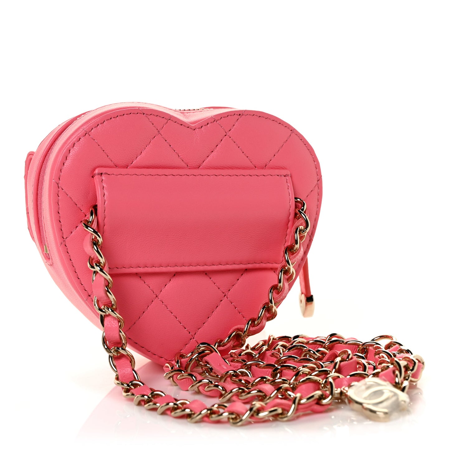 Lambskin Quilted CC In Love Heart Waist Belt Bag With Chain Pink