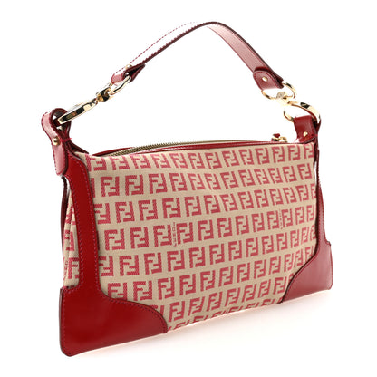 Fendi Zucchino Cuoio Small Chef Pocket Shoulder Bag Mogano Panna Rosso 3 of 11