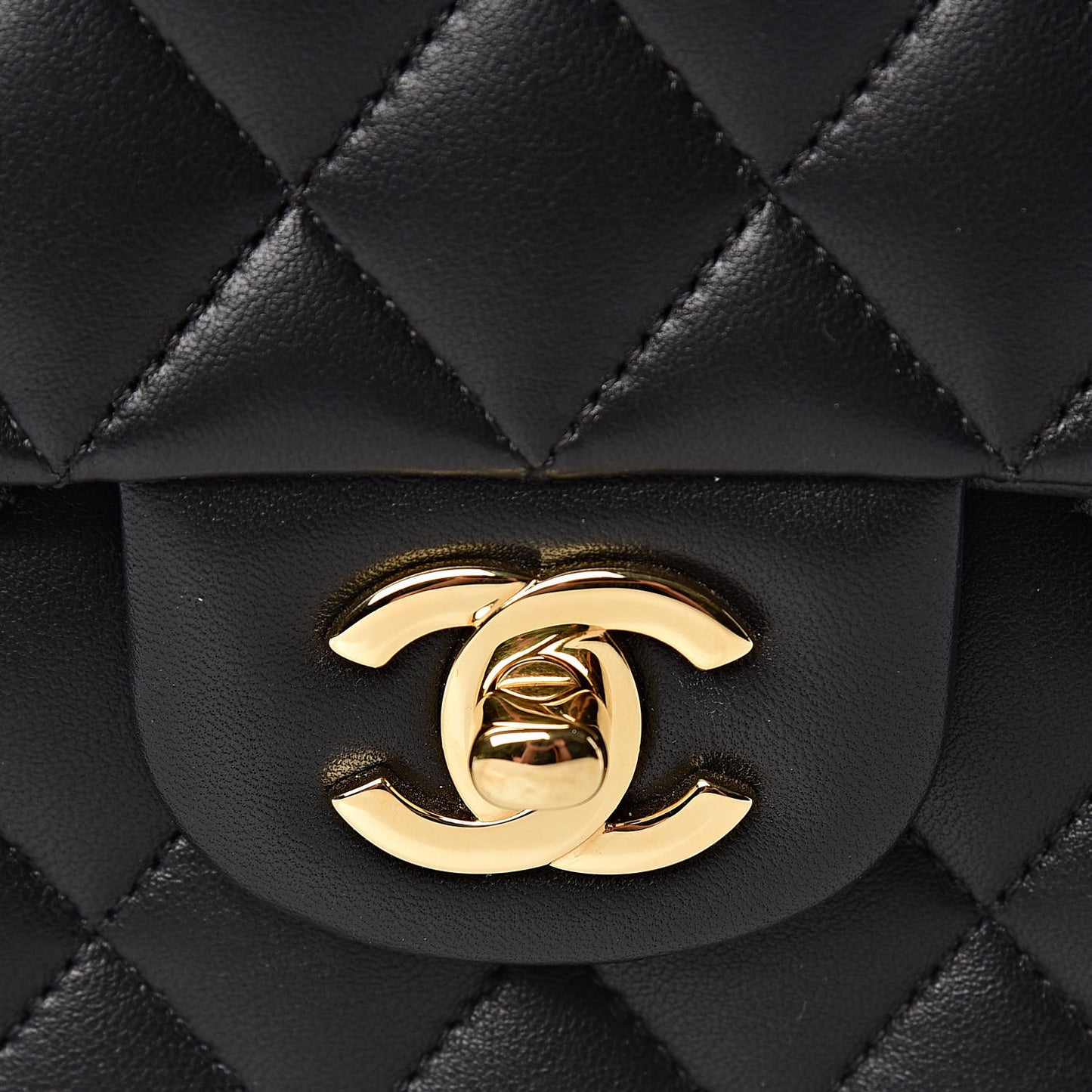 Lambskin Quilted Medium Double Flap Black