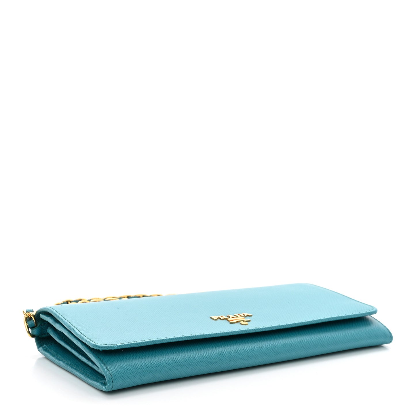 Saffiano Metal Oro Chain Wallet Turchese